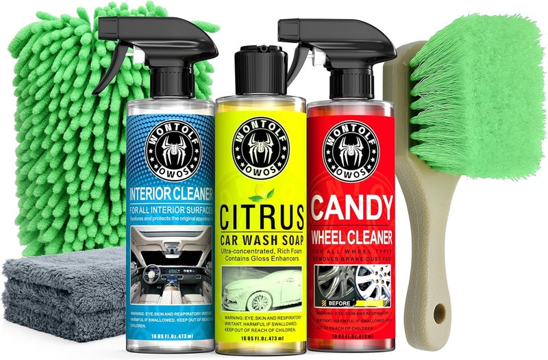 Wontolf Complete Car Wash Cleaning Kit, Car Interior Detailing Kit with Car Wash Soap, Interior Detailing Cleaner, Wheel Cleaner, Wheel Brush, Dying Towel, for Cars Trucks RVs SUVs - Image 1